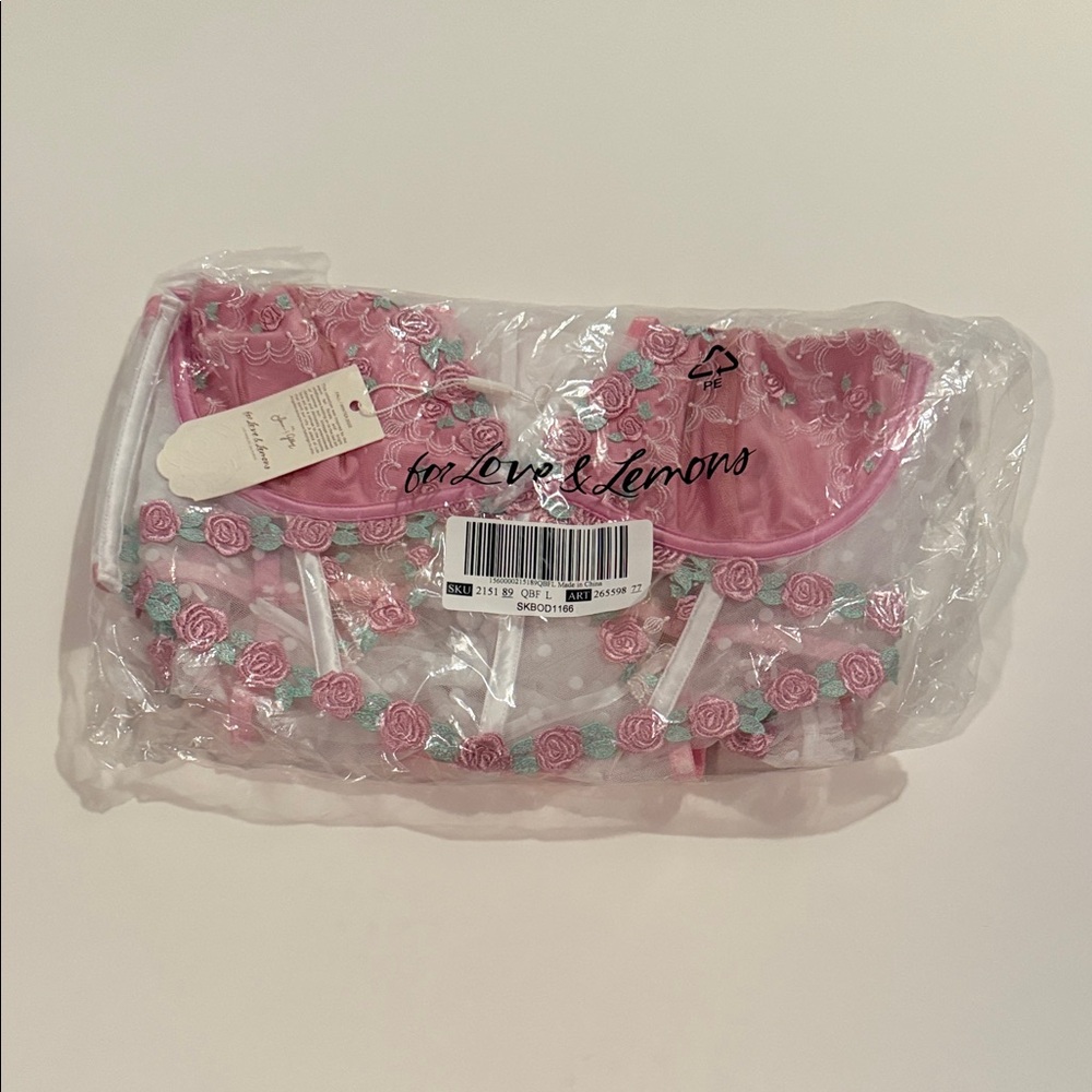 For Love & Lemons Pointelle Roses Teddy Size Large- New In Bag - Picture 4 of 4